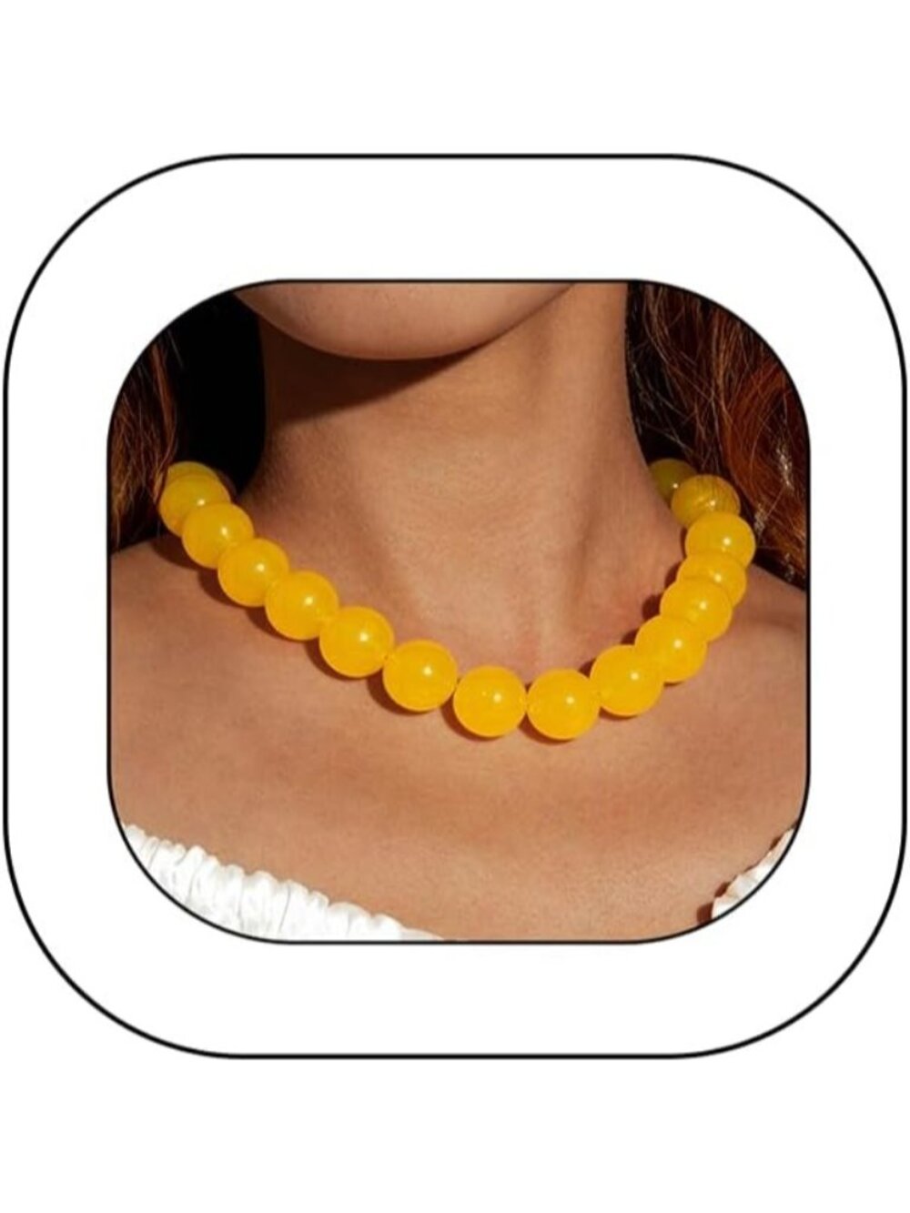 Women's Yellow Acrylic Beaded Choker Necklace Chunky Round Bead Statement